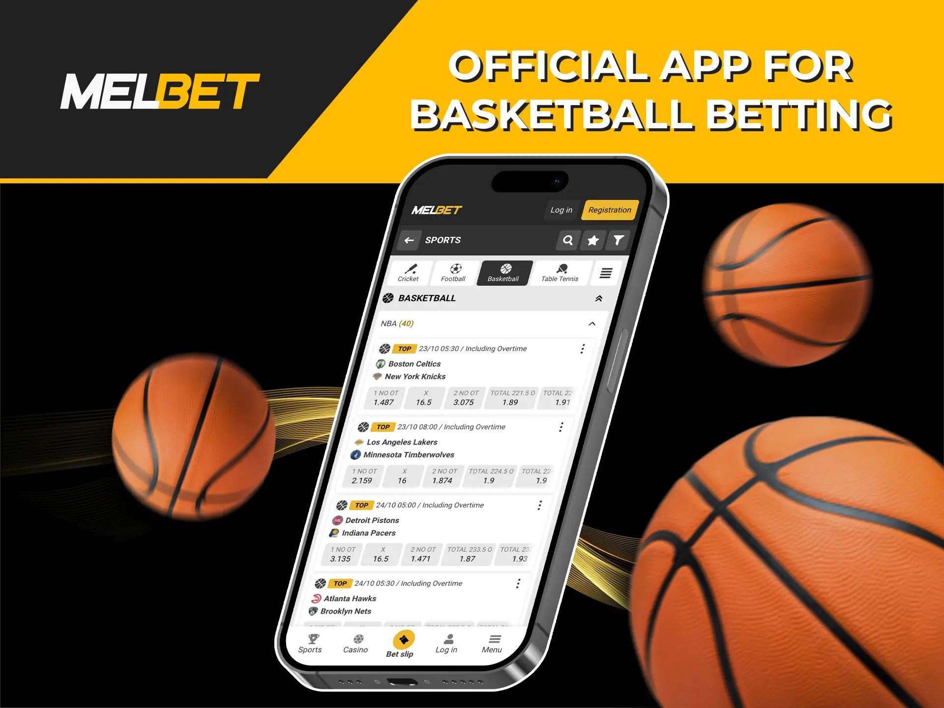 Install the Melbet app today to make fast basketball predictions no matter where you are.