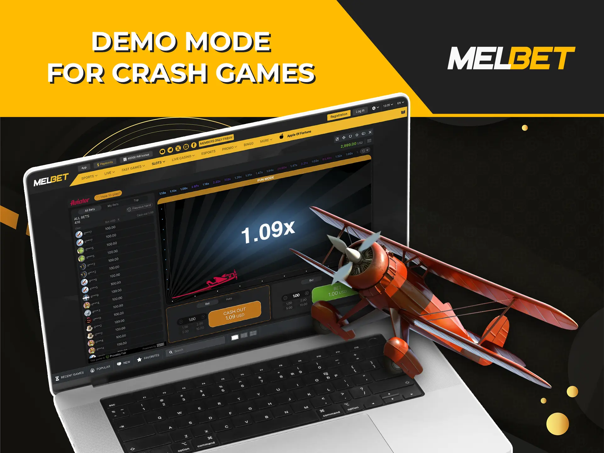 Build your confidence and sharpen your skills by utilizing the demo mode in Melbet's crash games.
