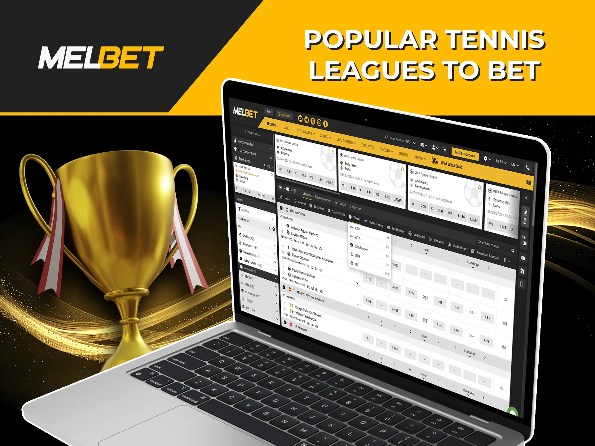 Explore the most prestigious and high-stakes tennis tournaments available for betting at Melbet.