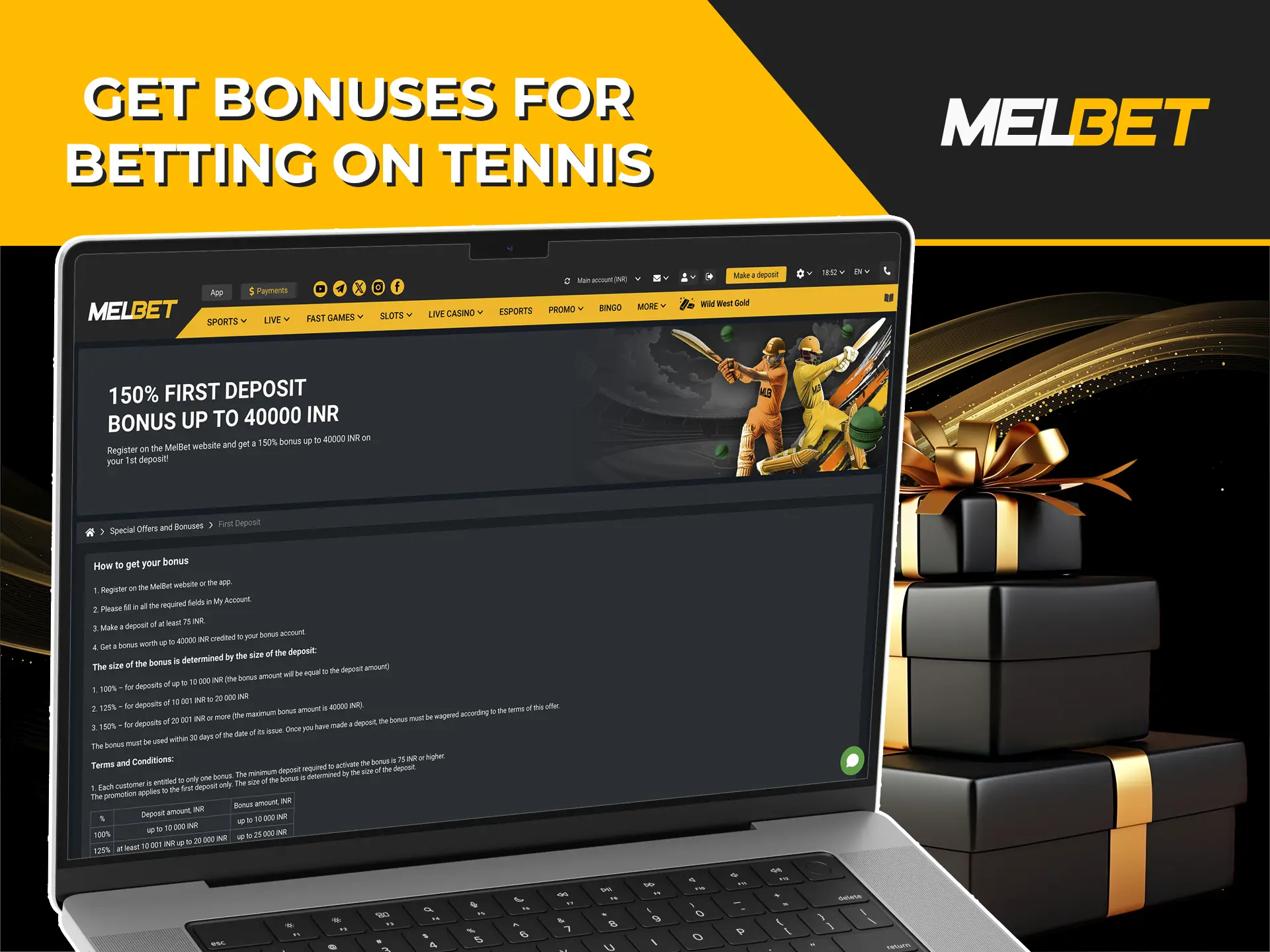 Maximize your initial bankroll by taking advantage of the Melbet welcome bonus.
