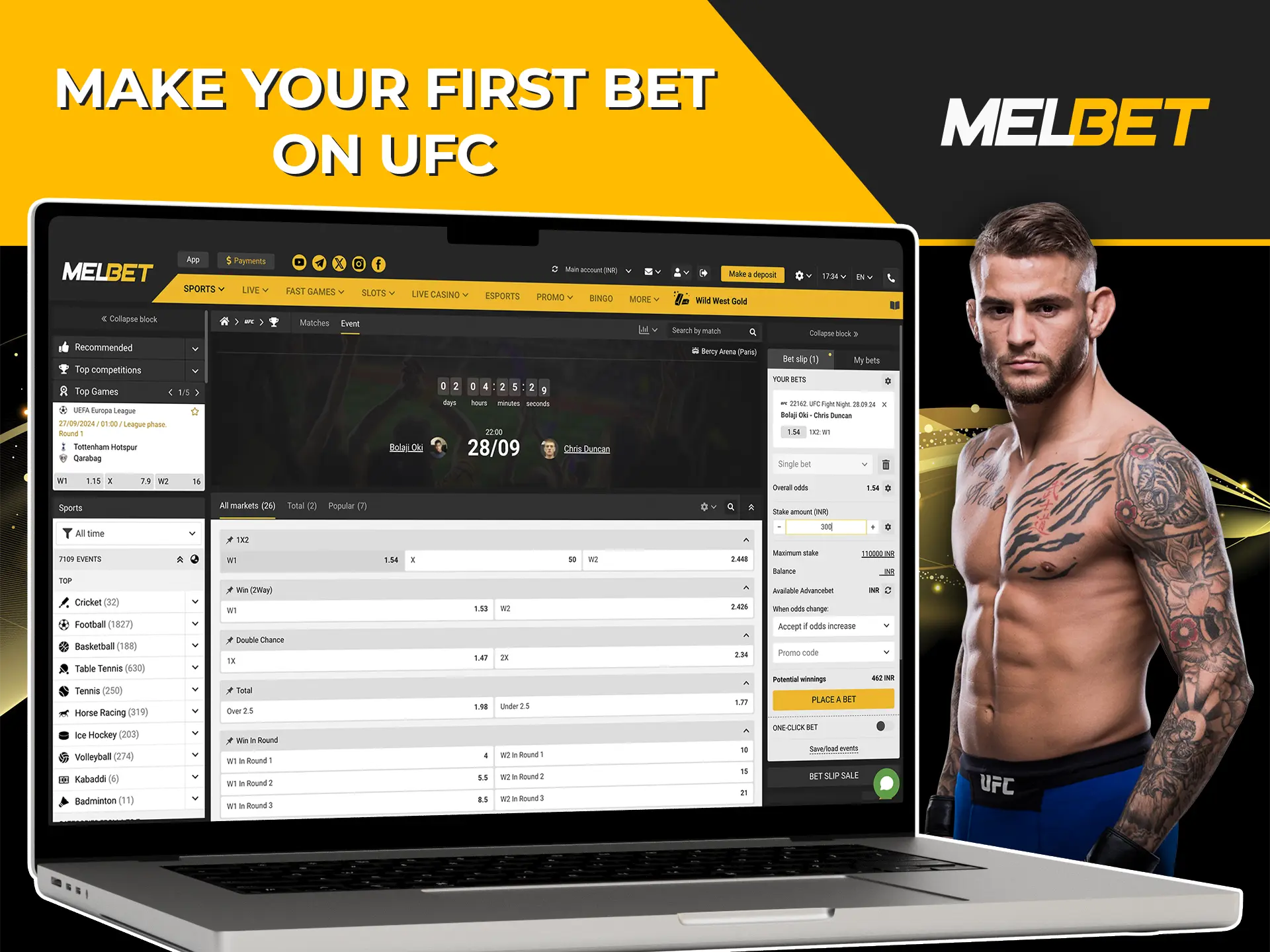 Keep a close eye on the world's top fighters and turn your insights into winning predictions at Melbet.