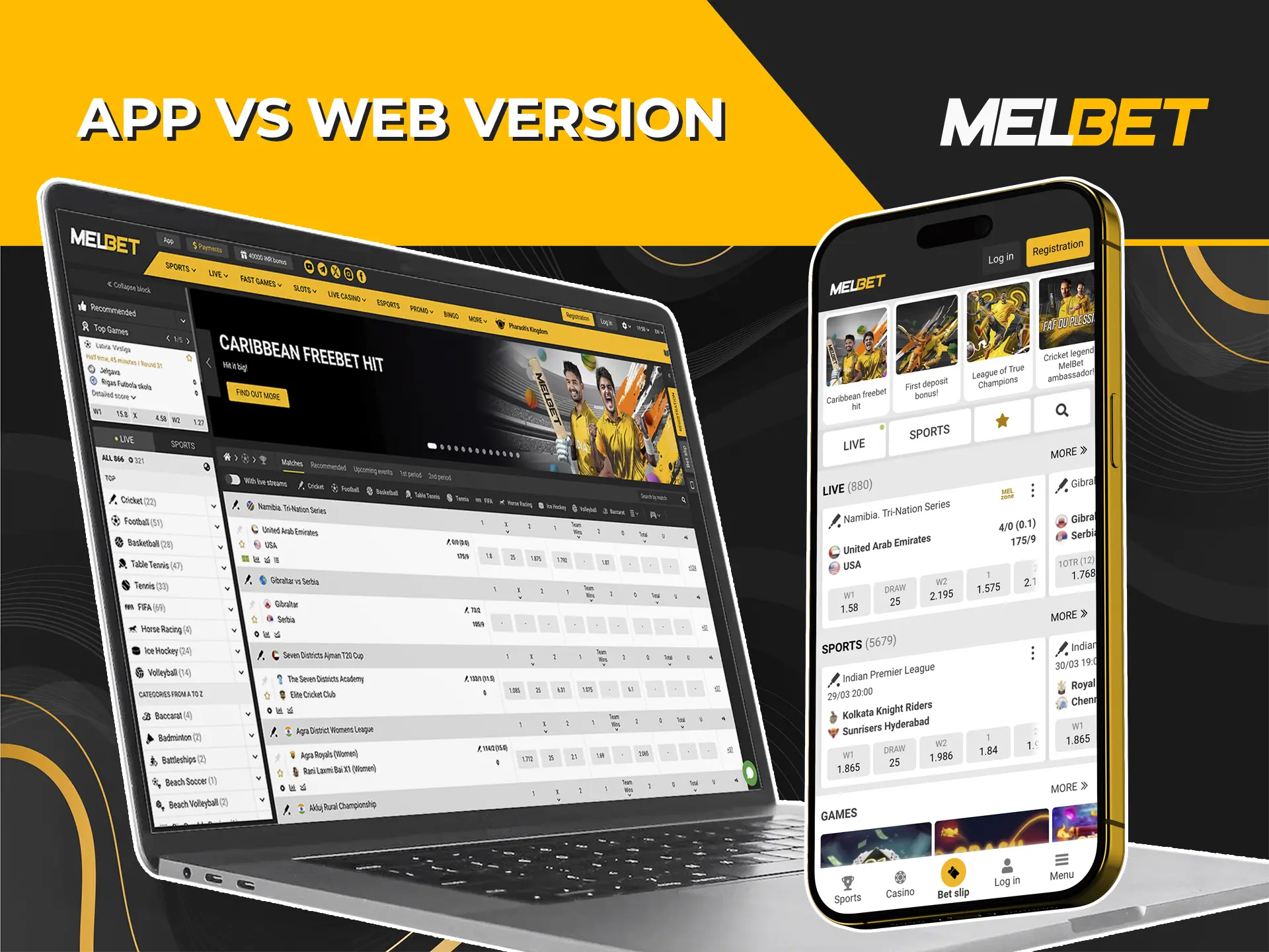 Compare the key differences between the Melbet mobile app and the full official website.