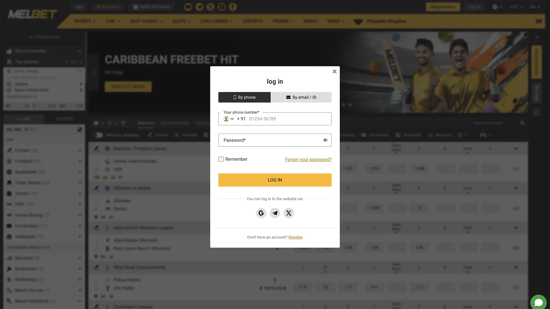 Make sure you are logged into your private account before you start exploring the Melbet website.