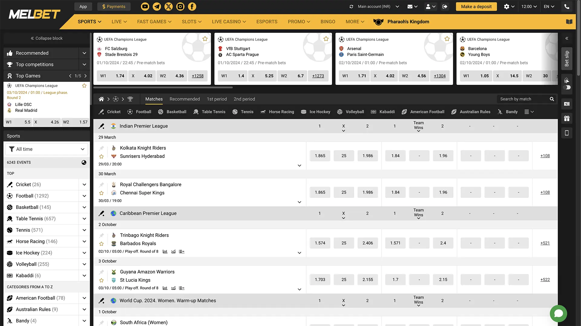 Navigate to the cricket section and select a game that offers the best value for your bet.