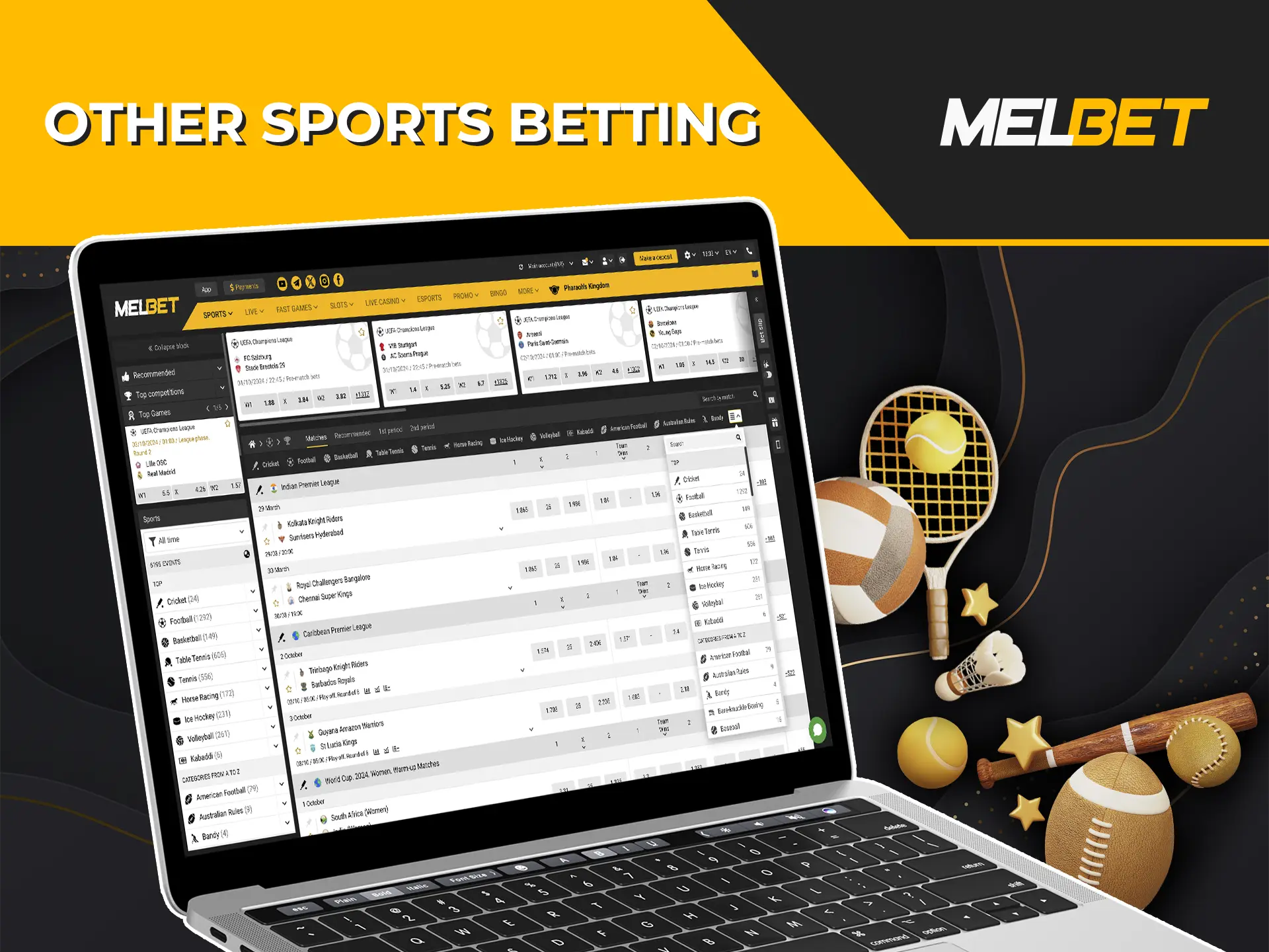 Discover the other sports available for wagering at Melbet.