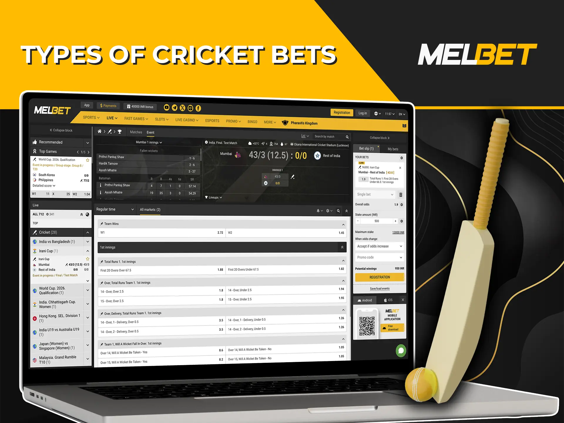 Take a look at the primary betting markets offered by the Melbet bookmaker.