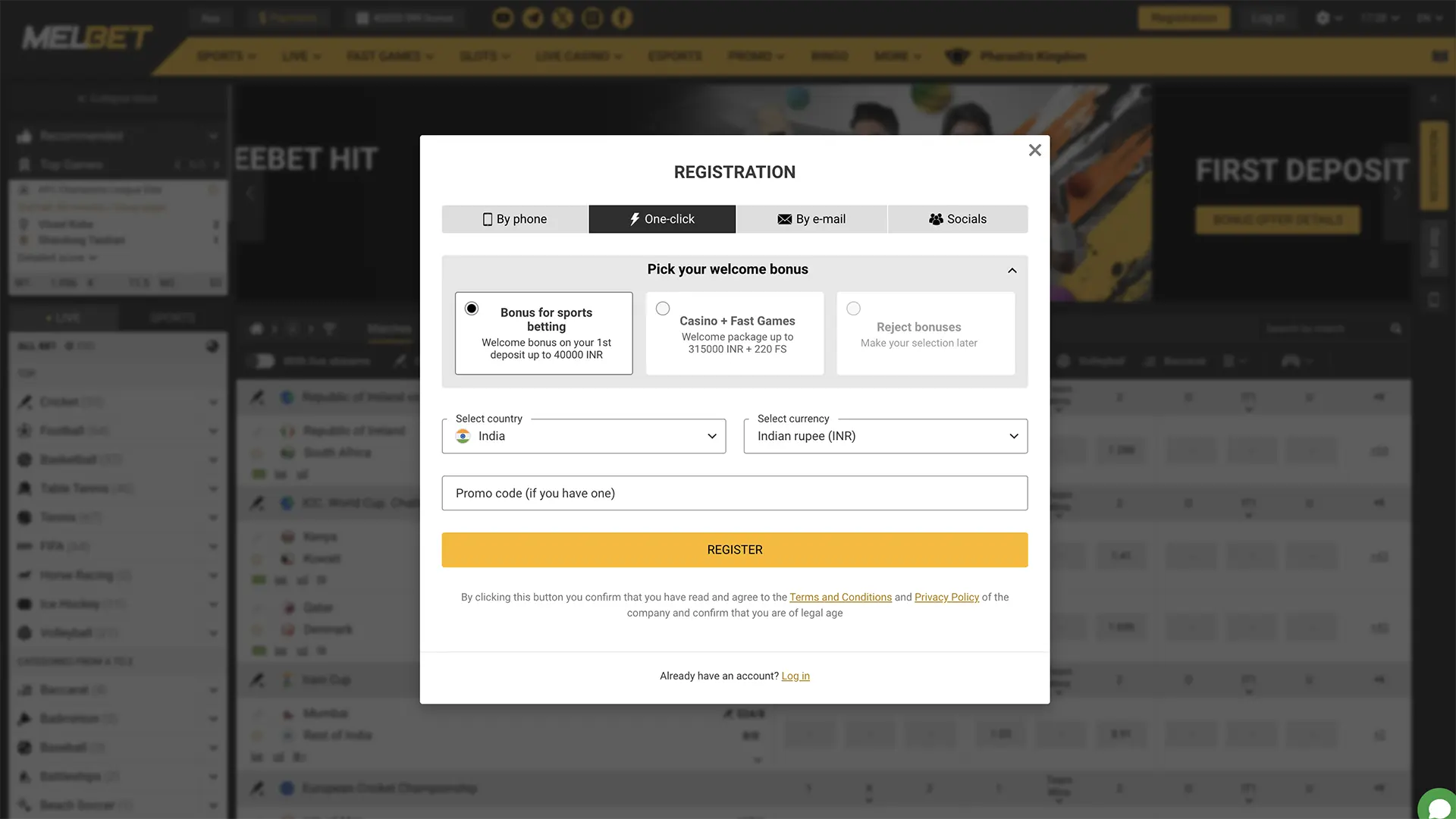 Begin by creating your Melbet account through a quick registration process.