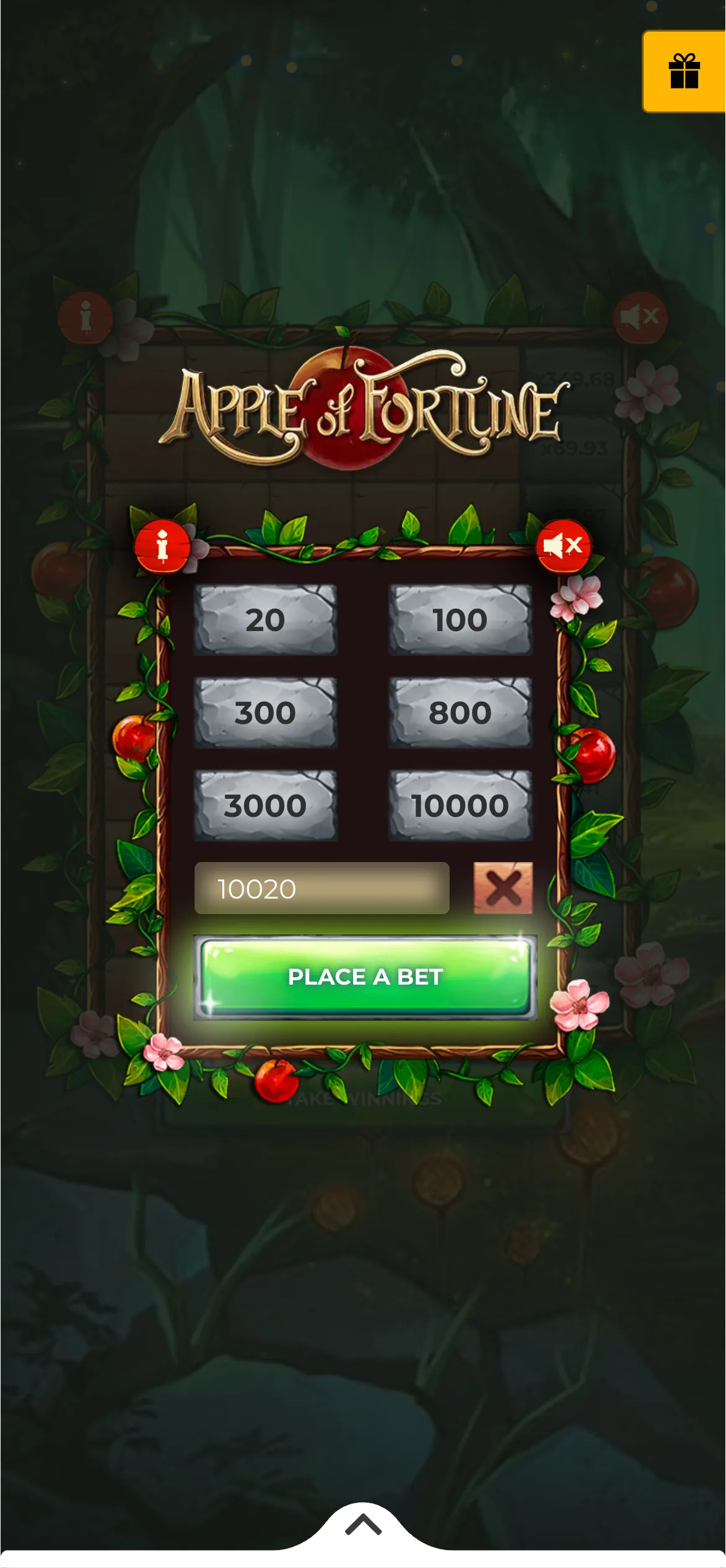 Set your desired bet amount for a round of Apple of Fortune at Melbet.