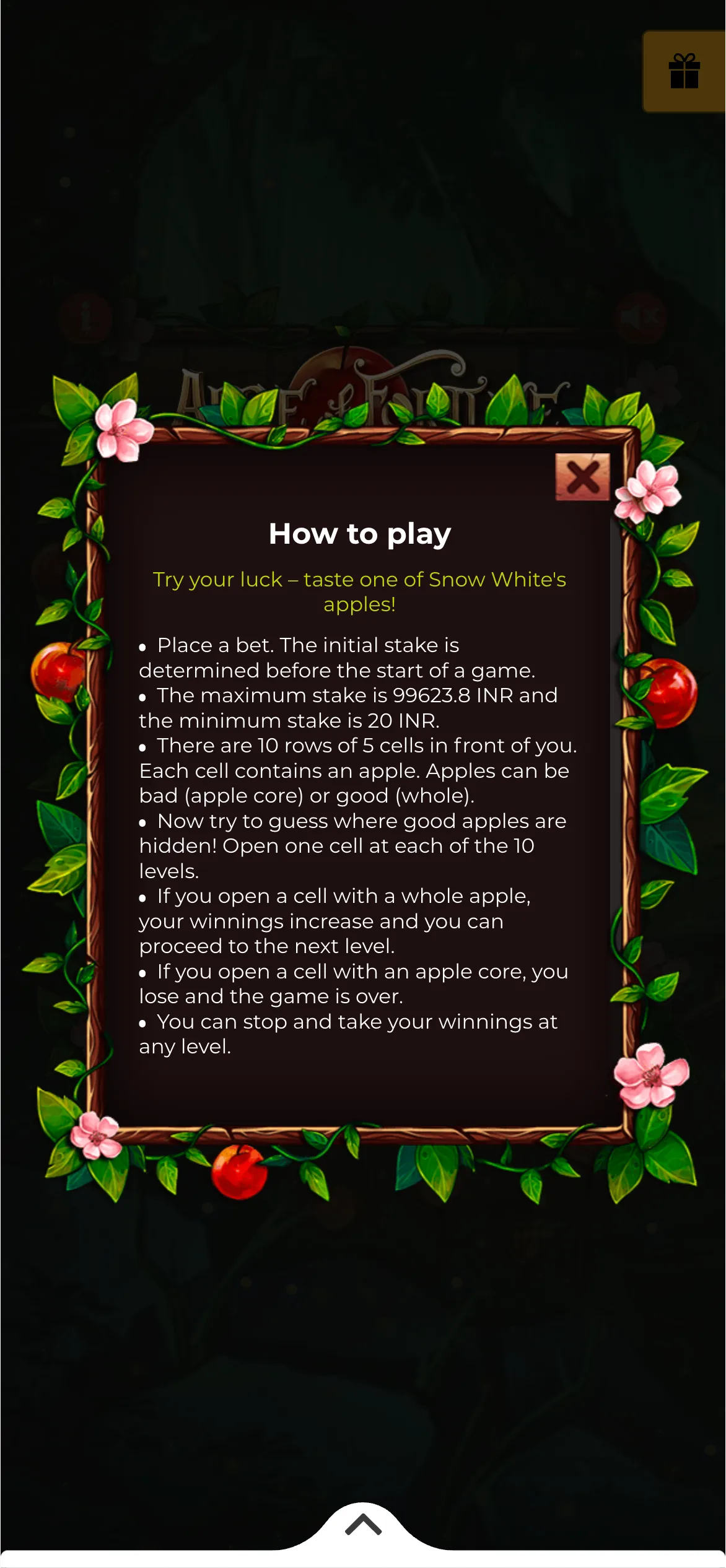 Read through the official rules for Apple of Fortune at Melbet.