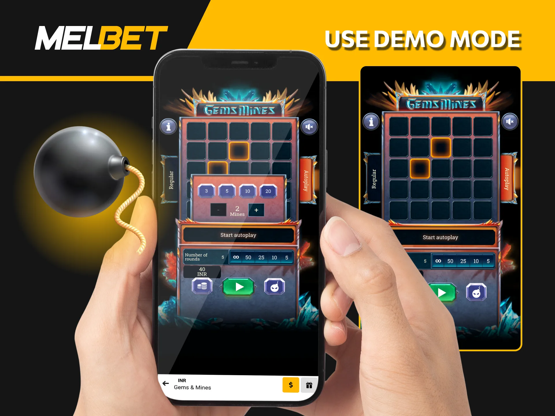Test your luck and strategy in the risk-free Melbet Mines demo.