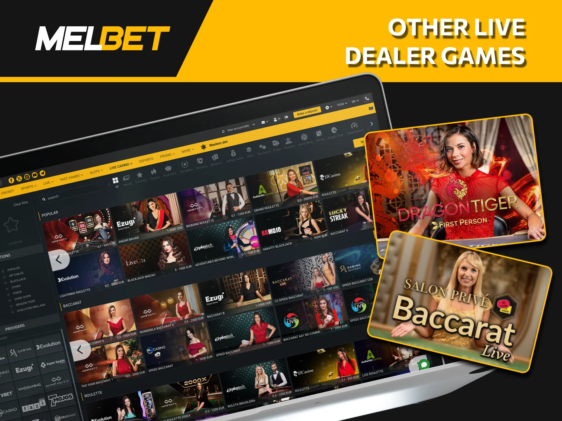 Dive into a wide range of live dealer experiences at Melbet, ranging from the elegance of Roulette to interactive game shows.