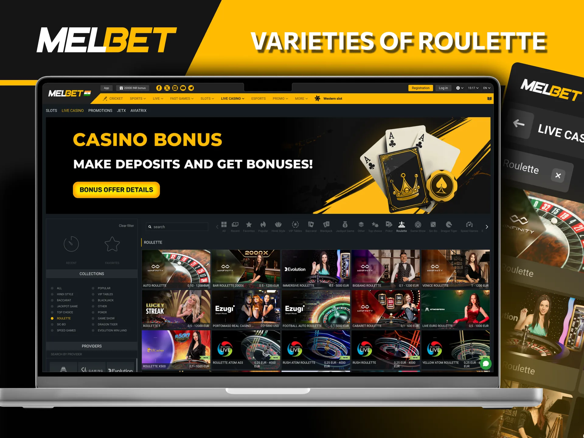 Melbet boasts a comprehensive and diverse collection of roulette games.