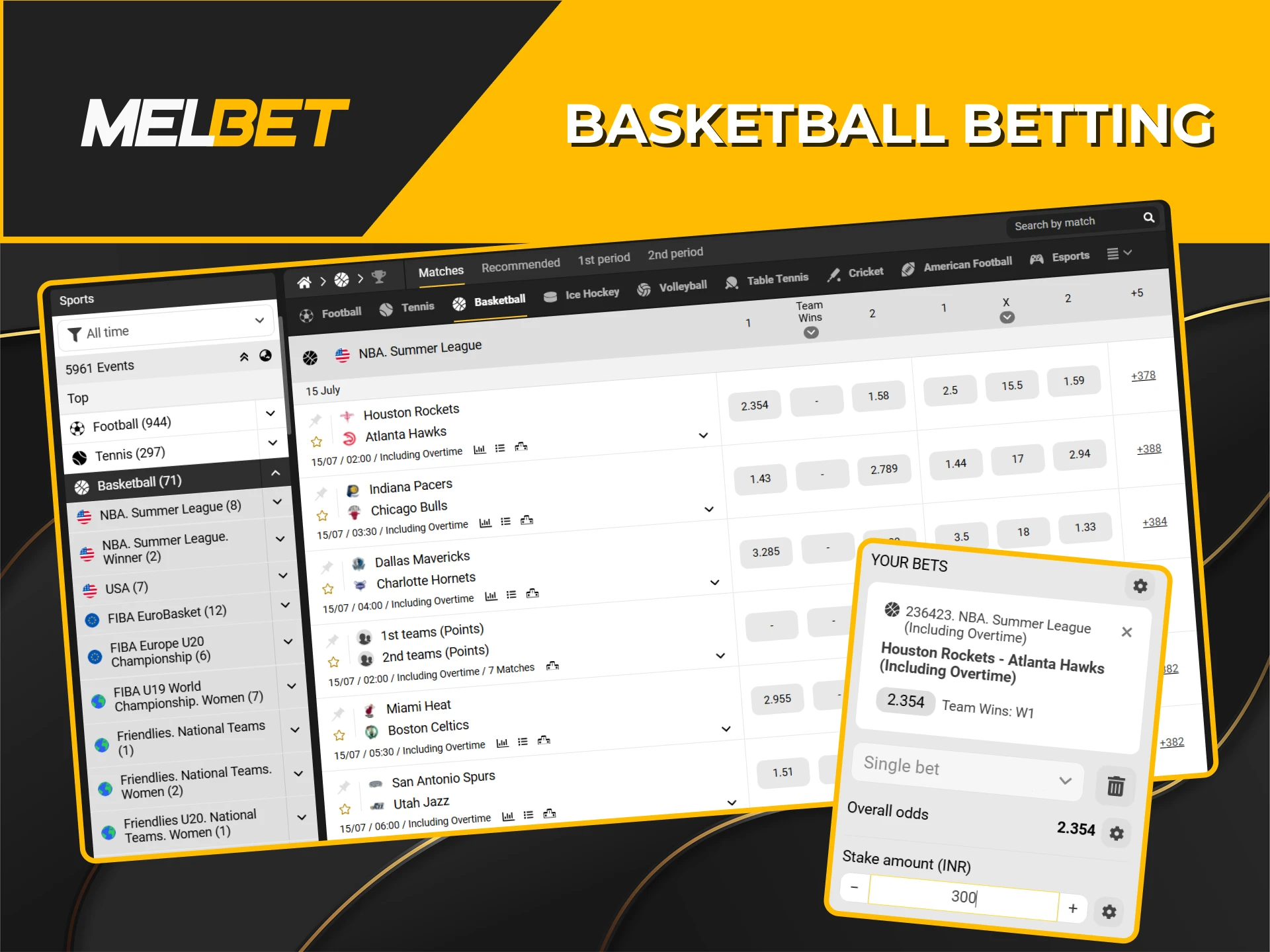 Head over to the Melbet website to bet on basketball action.