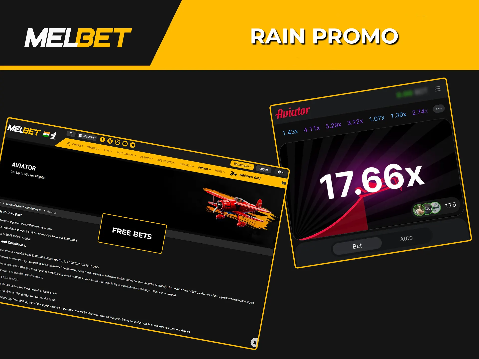 Check out the promotional terms and conditions to see how you can snag free bets for Aviator at Melbet.
