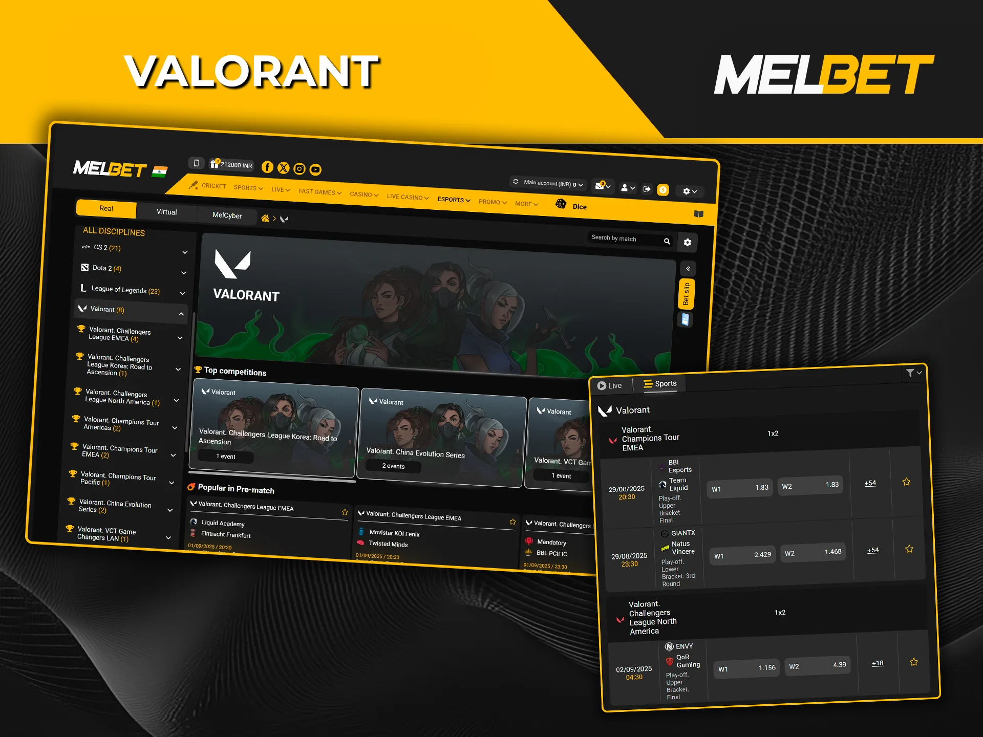 Get in on the action and win by betting on Valorant matches at Melbet.