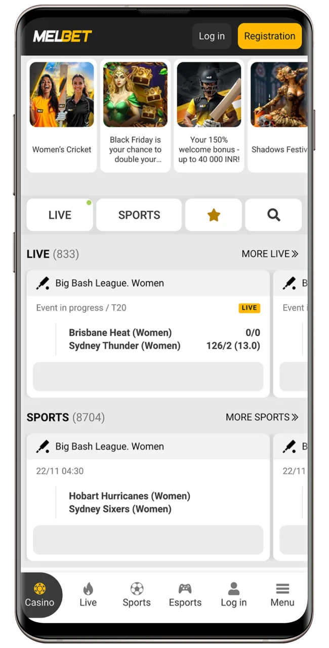 Navigate to the main page of the official Melbet website.