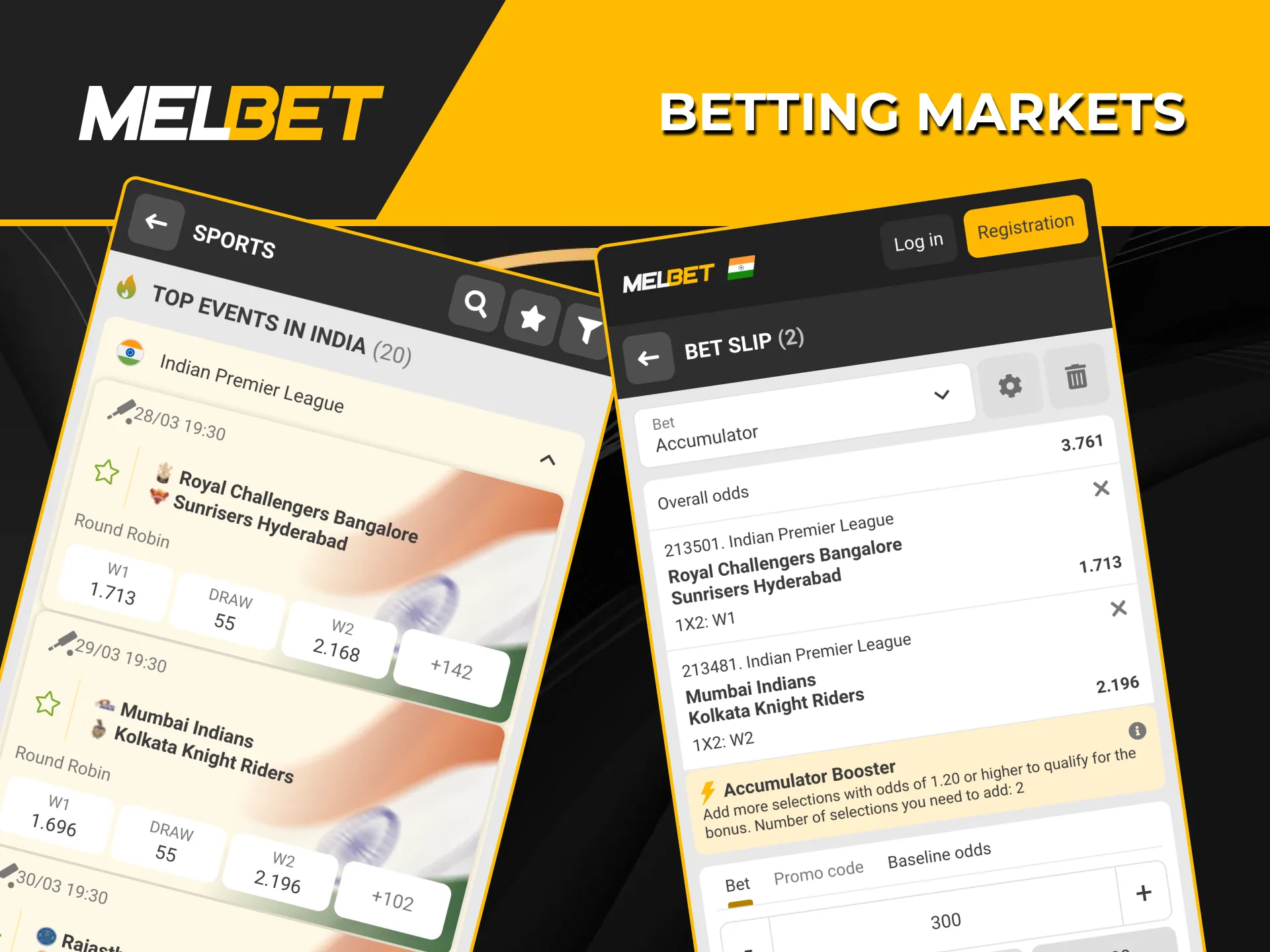Melbet offers a wide range of IPL betting options, including totals, handicaps, and tournament outrights.